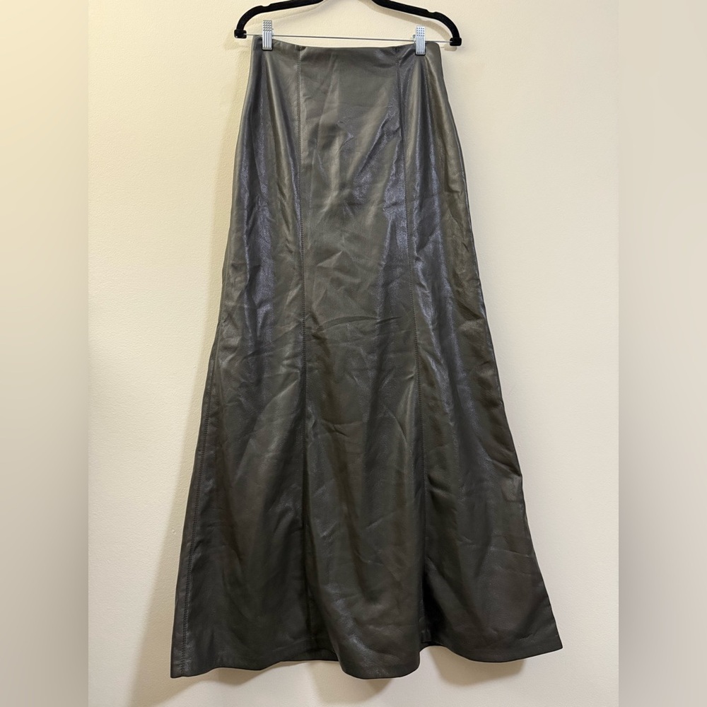 Nanushka Carlotta Faux Leather Maxi Skirt in Storm Evergreen - M - Picture 3 of 9